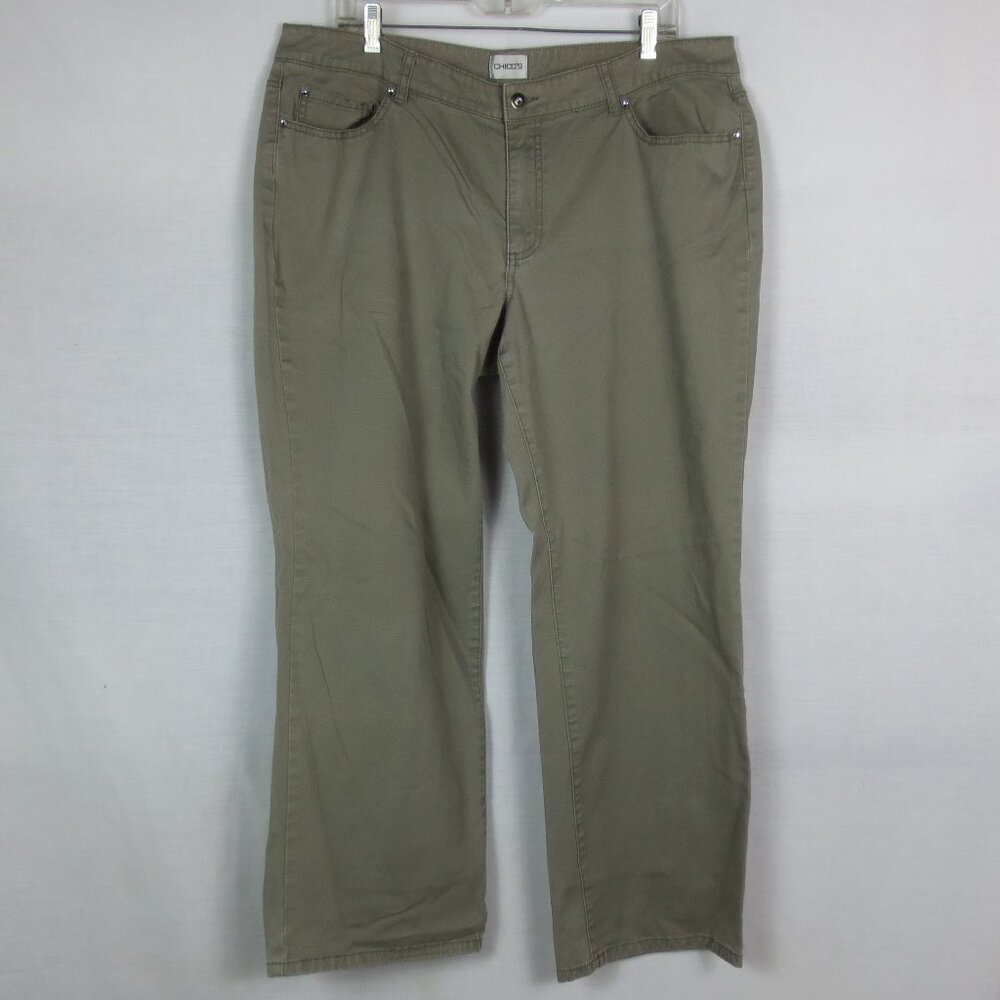 Chico's Jeans Dark Tan Rhinestone Bling Wide Leg Cotton Stretch Denim size 18P